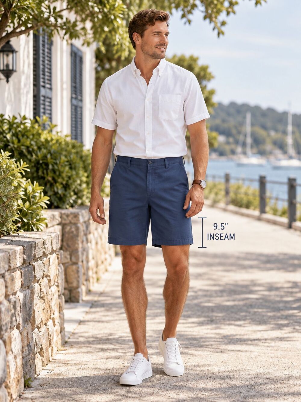 IZOD Saltwater Men’s Shorts 38 Navy Blue Stretch Chino 9.5” Inseam Flat Front